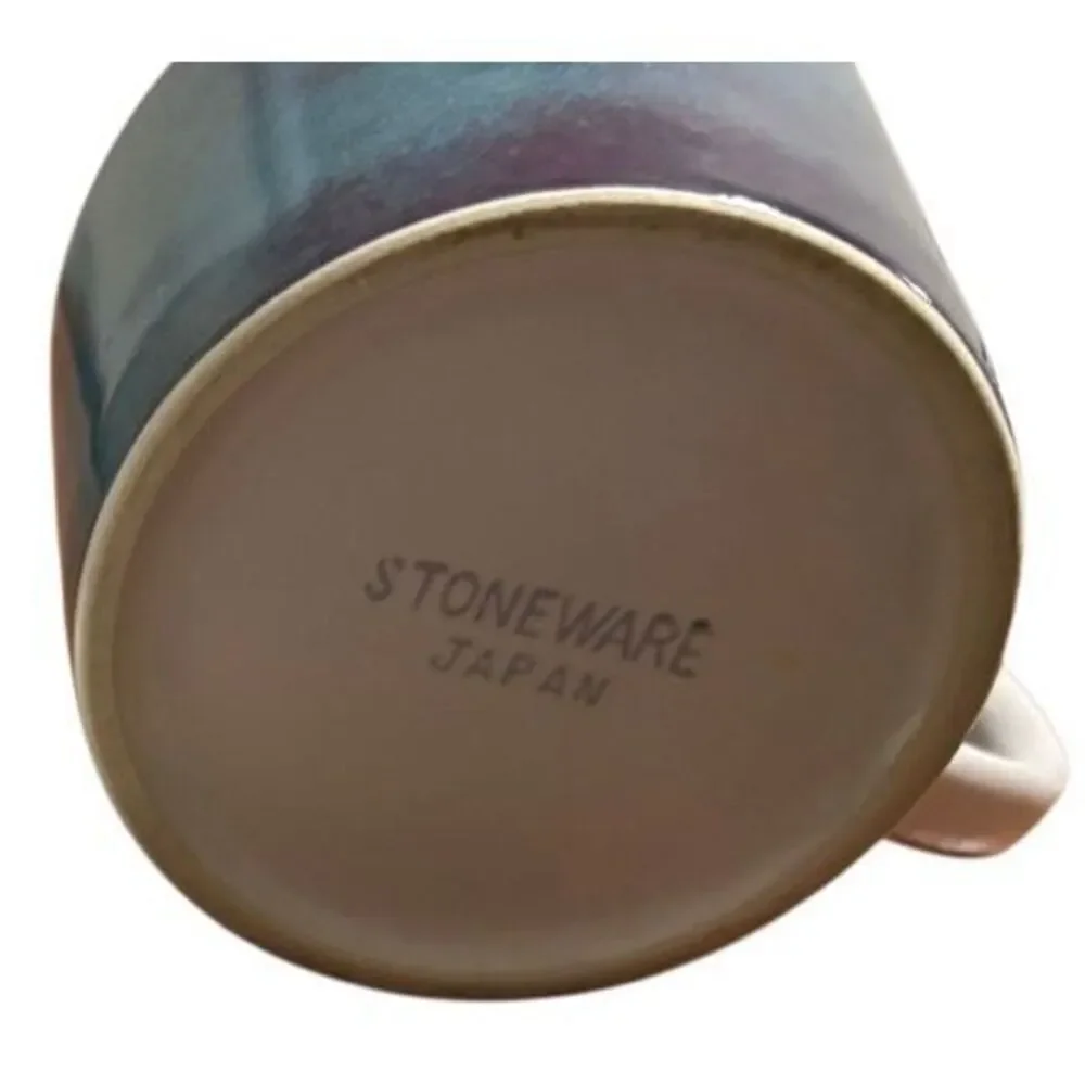 Vintage Stoneware Japan Blue Purple Abstract Tea Cup & Saucer Set